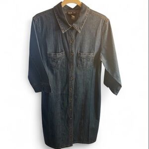 Style & Co Dark Blue Denim Button Down 3/4 Sleeve Dress